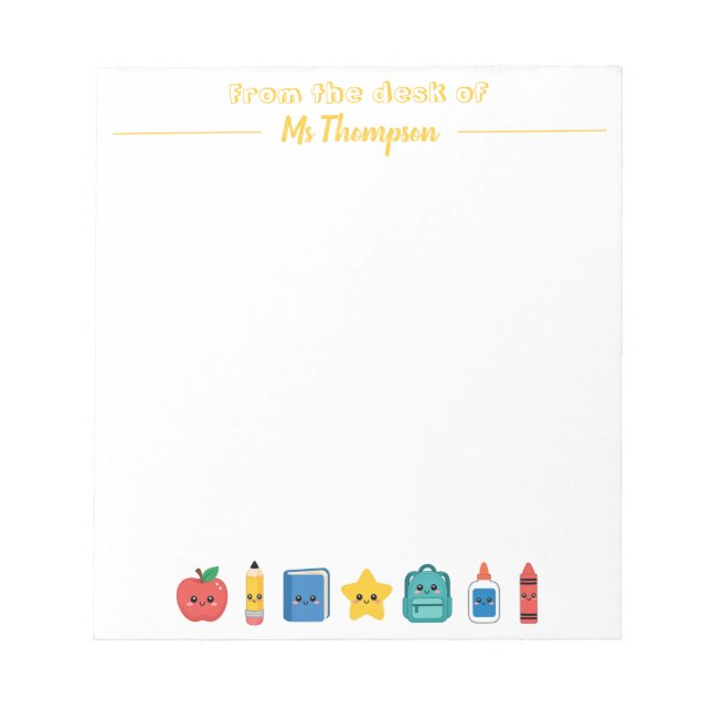 Cute School Icons Personalised Teacher Notepad (Front)