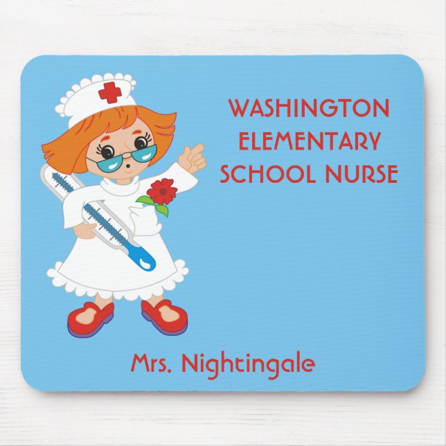 Cute School Nurse Personalised School and Name Mouse Mat (Front)
