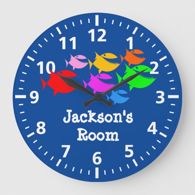 Cute School of Fish Personalise Large Clock (Front)