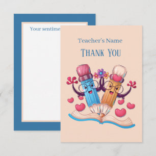 cute School pencils add name sentiment Teacher Thank You Card