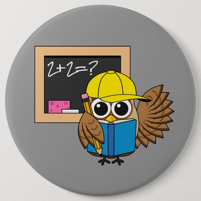 Cute School Student Owl Cartoon 6 Cm Round Badge (Front)