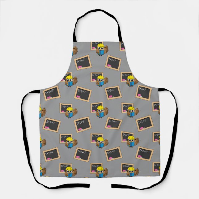 Cute School Student Owl Cartoon Apron (Front)