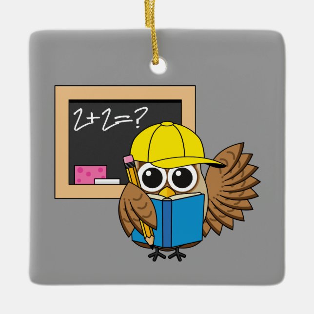 Cute School Student Owl Cartoon Ceramic Ornament (Front)