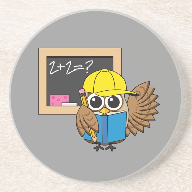 Cute School Student Owl Cartoon Coaster (Front)