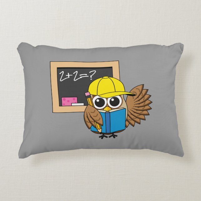 Cute School Student Owl Cartoon Decorative Cushion (Front)
