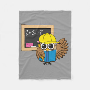 Cute School Student Owl Cartoon Fleece Blanket