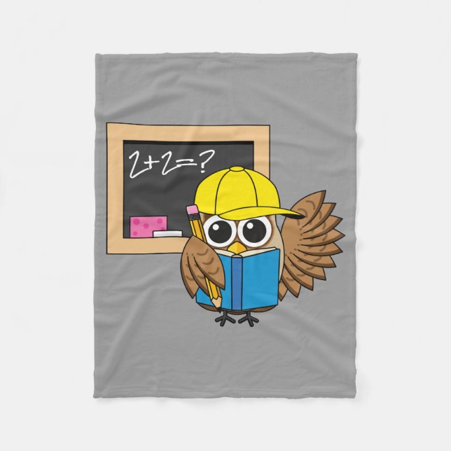 Cute School Student Owl Cartoon Fleece Blanket (Front)