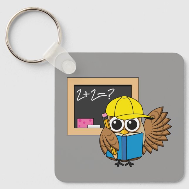 Cute School Student Owl Cartoon Key Ring (Front)