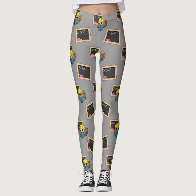 Cute School Student Owl Cartoon Leggings (Front)