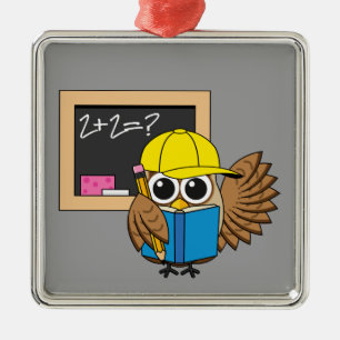 Cute School Student Owl Cartoon Metal Tree Decoration
