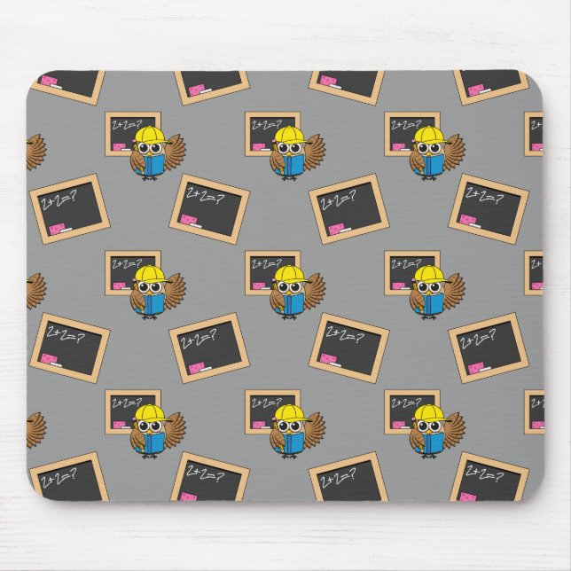 Cute School Student Owl Cartoon Mouse Mat (Front)