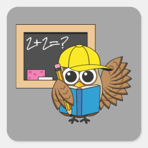 Cute School Student Owl Cartoon Square Sticker