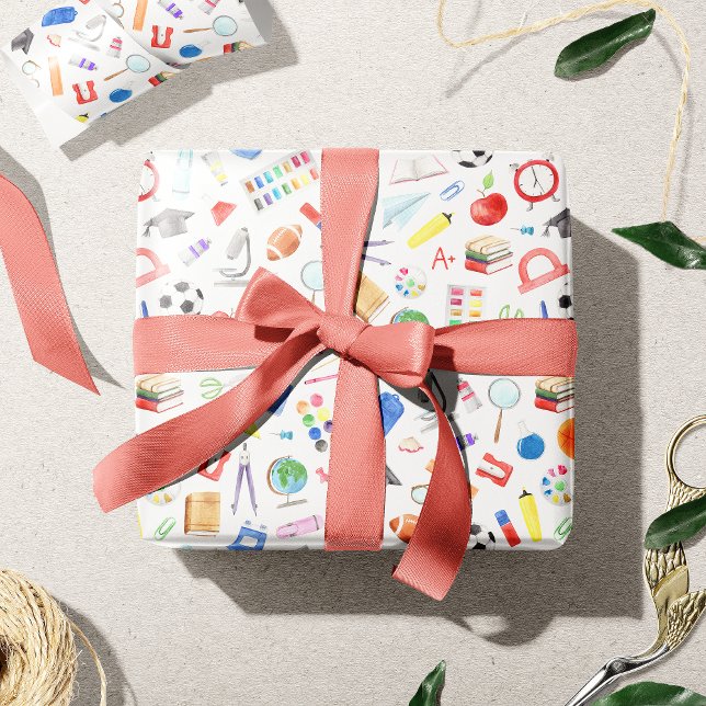 Cute School Supplies Back to School Pattern Wrapping Paper (Creator Uploaded)