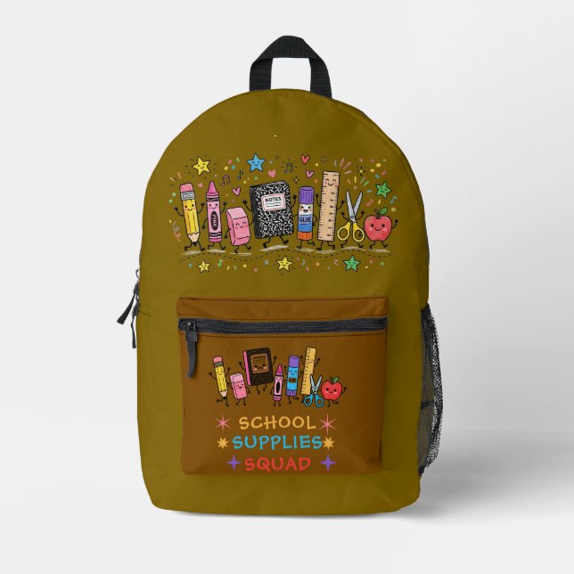 Cute School Supplies Squad Fun Back to School  Printed Backpack (Front)