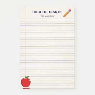 Cute School Teacher Name Apple Pencil Lined Post-it Notes