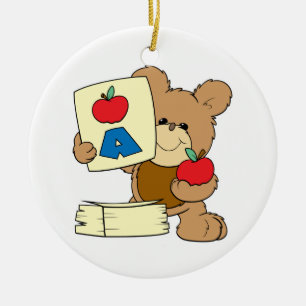 cute school teddy bear A is for Apple Ceramic Tree Decoration