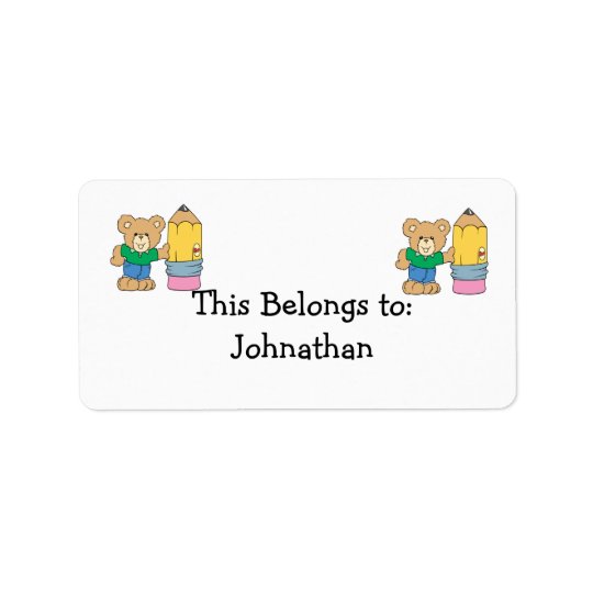 cute school teddy bear with pencil address label