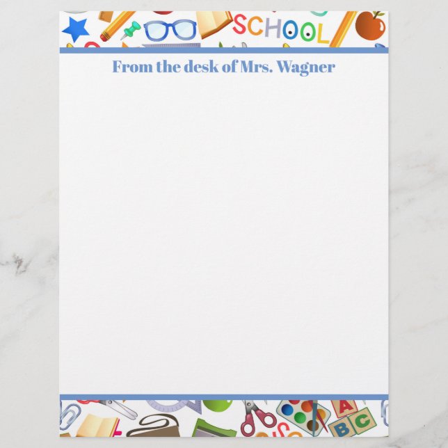 Cute school tiled pattern add name letterhead (Front)