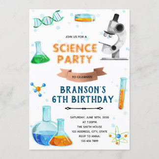Cute science party birthday invitation