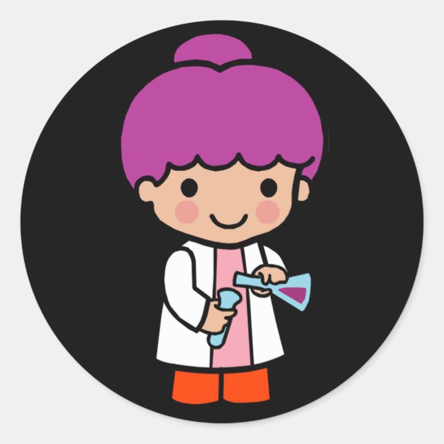 Cute Scientist / Chemist Girl with Flask Classic Round Sticker (Front)