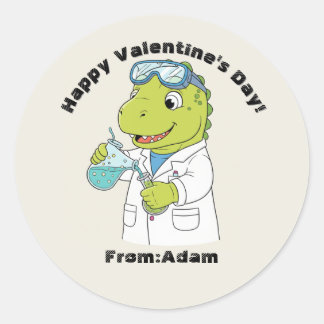 Cute scientist dinosaur  Valentine  Classic Round Sticker