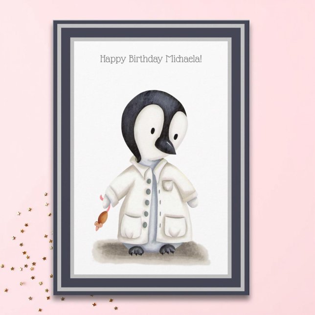 Cute Scientist Penguin Personalised Birthday Card (Creator Uploaded)