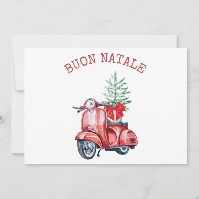 Cute Scooter Buon Natale Holiday Greeting  (Front)