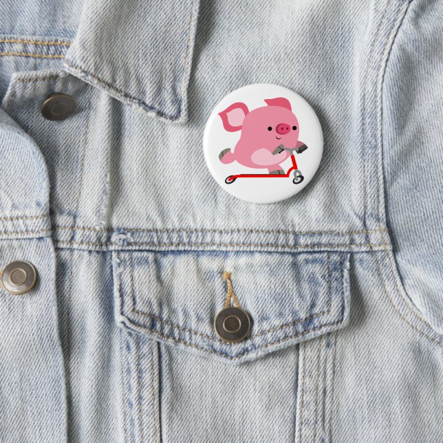 Cute Scooter-Riding Cartoon Pig 6 Cm Round Badge (In Situ)