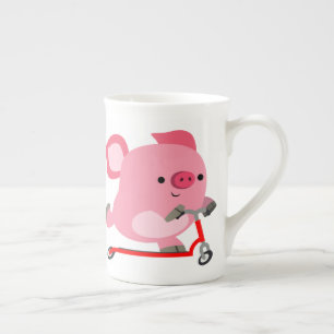 Cute Scooter-Riding Cartoon Pig Bone China Mug