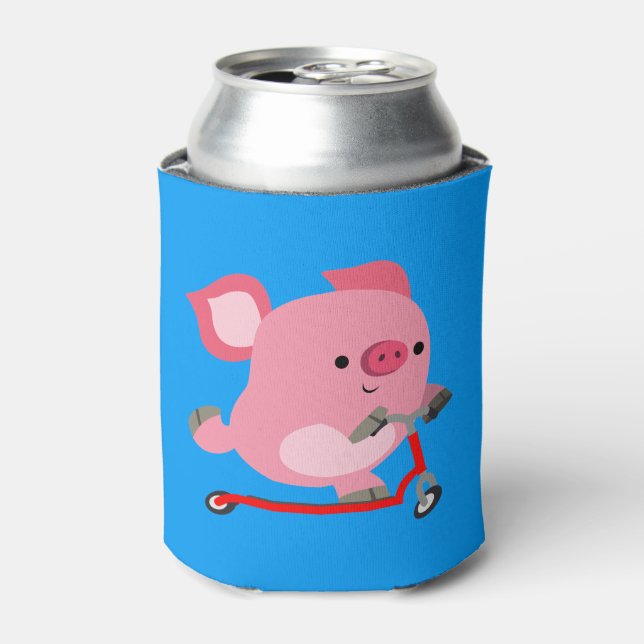 Cute Scooter-Riding Cartoon Pig Can Cooler (Can Front)