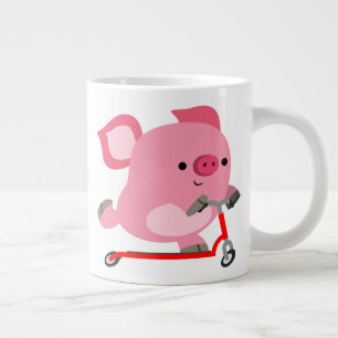 Cute Scooter-Riding Cartoon Pig Large Coffee Mug