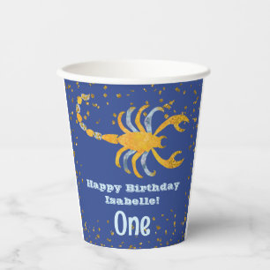 Cute Scorpio First Birthday & Gold Confetti Paper Cups