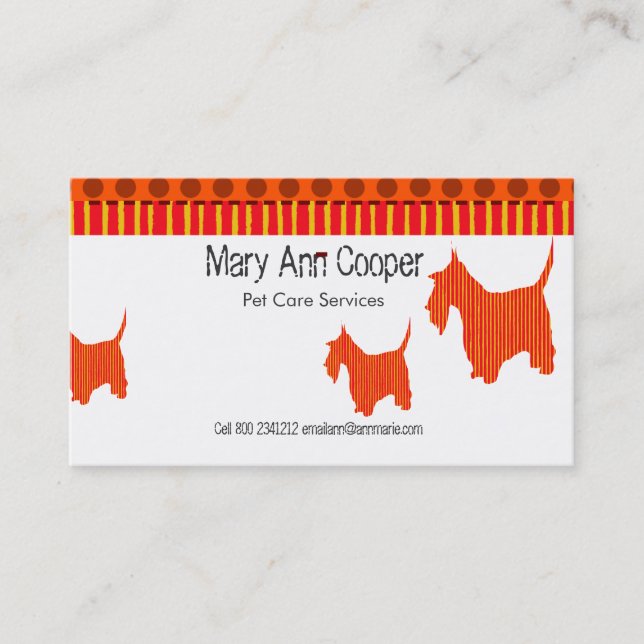 Cute Scott Terrier Pet Services | Pet Care Business Card (Front)