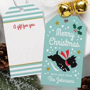 Cute Scottie Dog Christmas Custom Name Mint Gift Tags