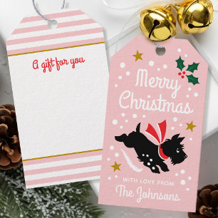 Cute Scottie Dog Christmas Custom Name Pink Gift Tags