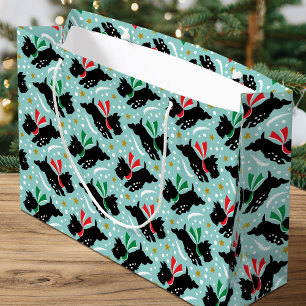 Cute Scottie Dog Fun Snow Pattern Mint Christmas Large Gift Bag