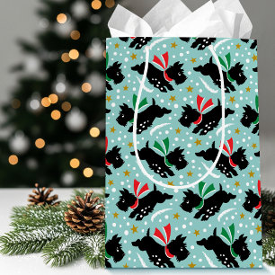 Cute Scottie Dog Fun Snow Pattern Mint Christmas Medium Gift Bag