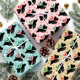 Cute Scottie Dog Fun Snow Pattern Set Christmas Wrapping Paper Sheet