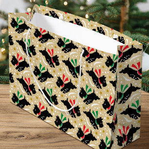 Cute Scottie Dog Fun Snow Retro Pattern Gold Large Gift Bag