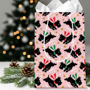 Cute Scottie Dog Fun Snow Retro Pattern Pink Medium Gift Bag