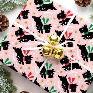 Cute Scottie Dog Fun Snow Retro Pattern Pink Wrapping Paper
