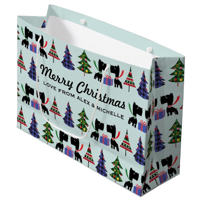 Cute Scottie Dogs and Christmas Trees Pattern Large Gift Bag (Front Angled)