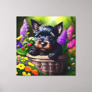 Cute Scottie Terrier Puppies in a Basket 7 Canvas Print