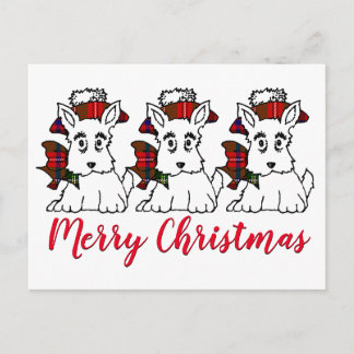 Cute Scotties Plaid Hats and Bows Postcard