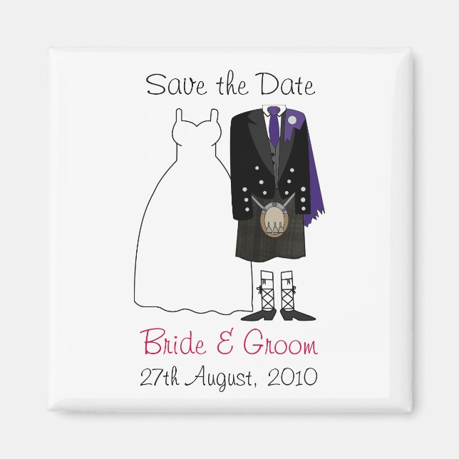 Cute Scottish Bride & Groom Save The Date Magnet (Front)