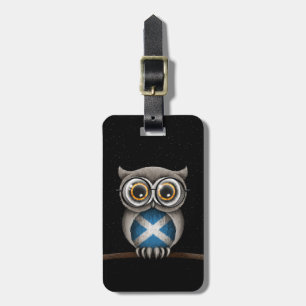 Cute Scottish Flag Owl Wearing Glasses Luggage Tag