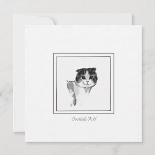 Cute Scottish Fold Cat Charcoal Drawing Note Card