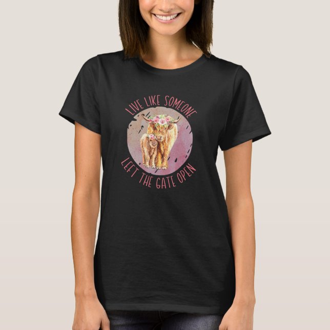 Cute Scottish Highland Cow Calf Spring Farm Animal T-Shirt (Front)