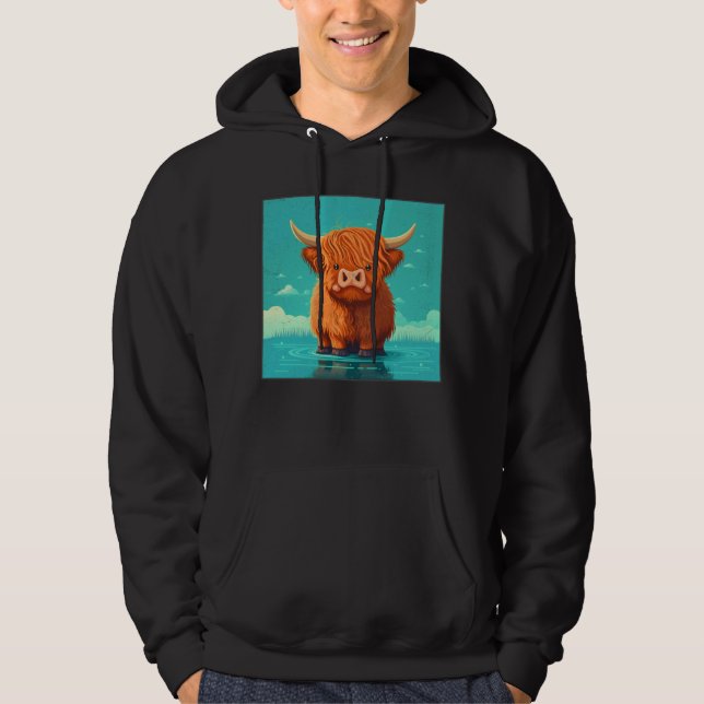 Cute Scottish Highland Cow Illustration Little Hor Hoodie (Front)