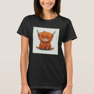 Cute Scottish Highland Cow Illustration Little Hor T-Shirt